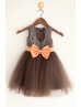 Coffee Lace Tulle Big Bow Flower Girl Dress
